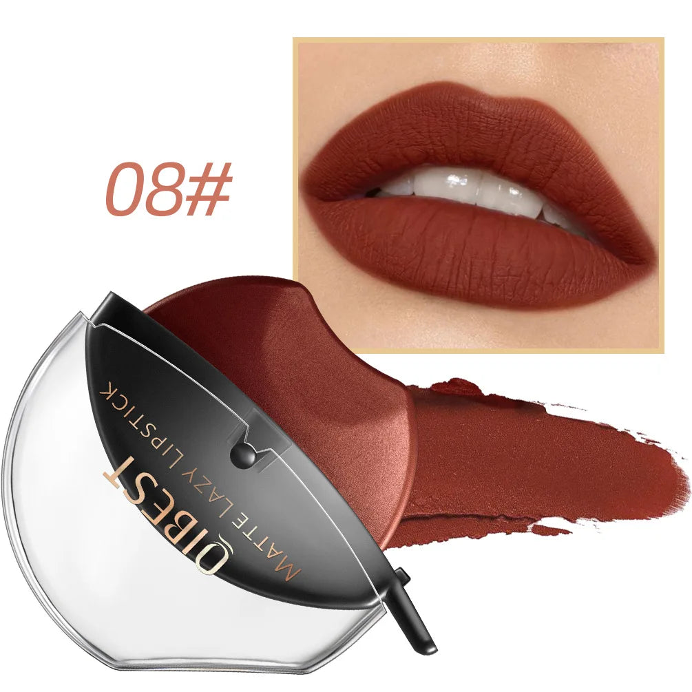 QIBEST Lip-shaped Lipstick Makeup Lazy Lipstick Velvet Matte Moisturizing Lip Gloss Waterproof Non-stick Cup Long Lasting Makeup