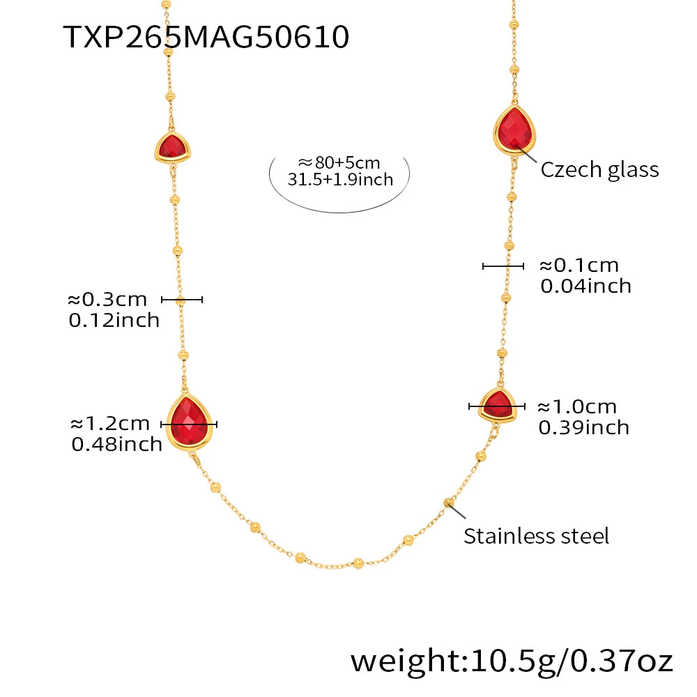 Colorful Waterdrop Stainless Steel Necklace for Women Luxury Czech Glass Gold Plated Cuff Open Bangle Charm Jewelry