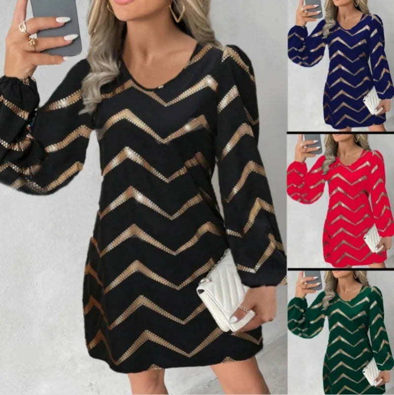 Long Sleeved Fashion U-neck Bubble Sleeve Dress Women's Clothing Elegant and Versatile Trendy Commuter