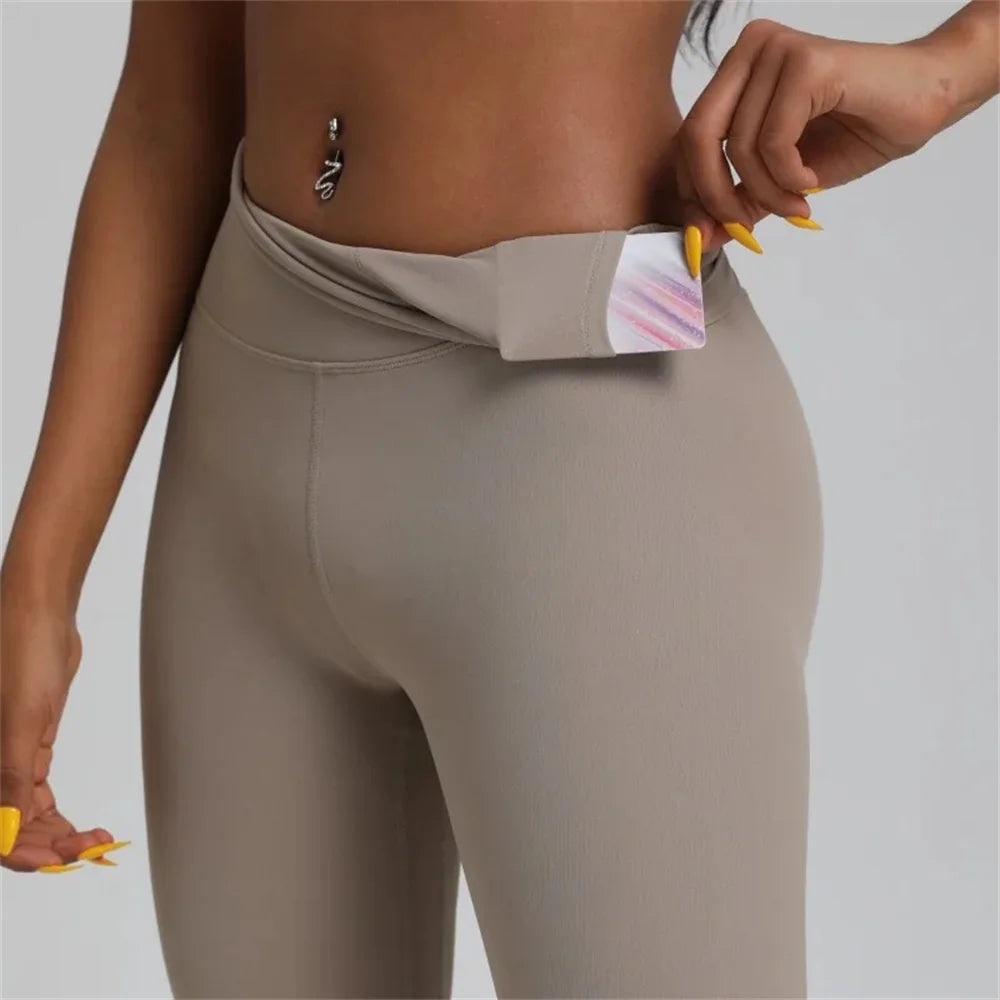Solid Color 2.0women Sport Pant Plus Size High Waist Yoga Legging Athletic Gym Comprehensive Training Jog Back Built-In Pocket