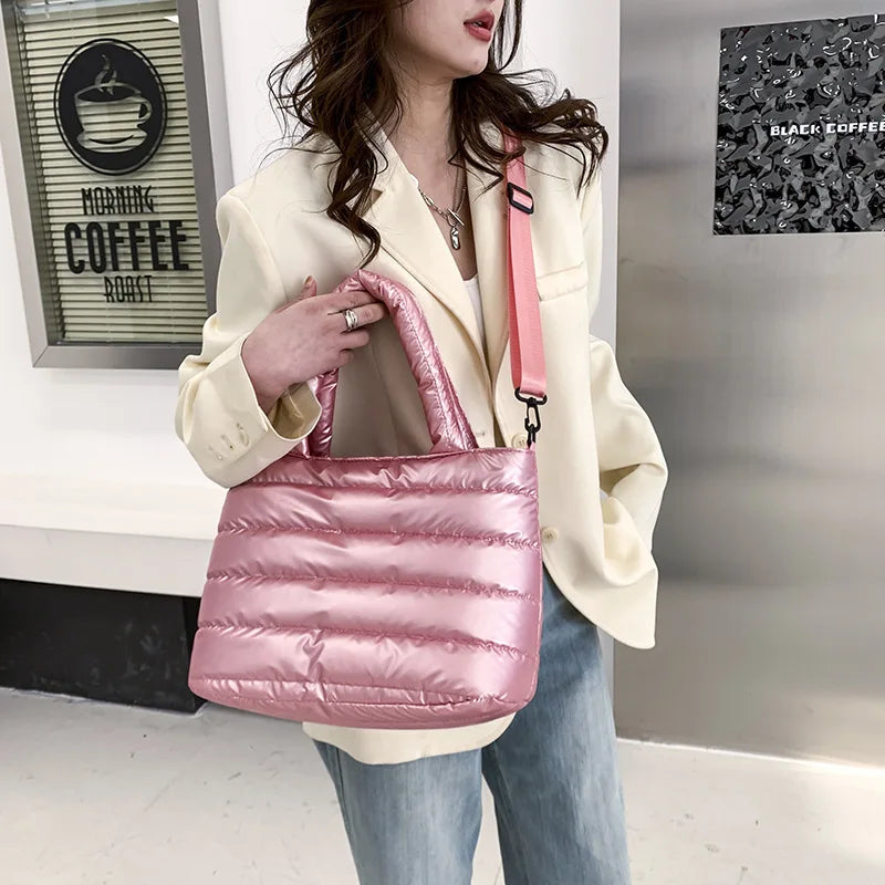 Christmas Bags Women Winter Handbags Mobile Space Glossy Female Down Bags Cotton-padded Jacket Shoulder Handbag Cheap Items 2025
