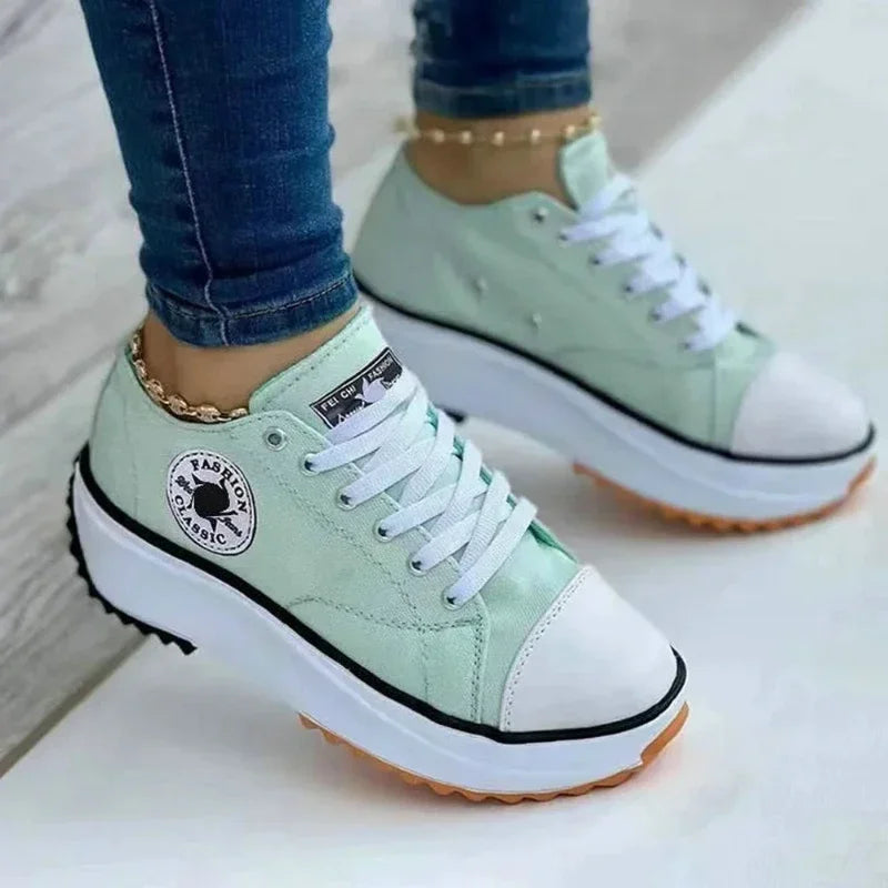 Classic white canvas sneakers women's casual shoes thick sole lace-up tennis shoes high quality fashion sports shoes 35-43