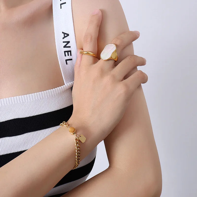 Stainless Steel Natural Shell Rings For Women Irregular Geometric Luxury Woman Ring Female Finger Ring Anniversary Jewelry Gifts