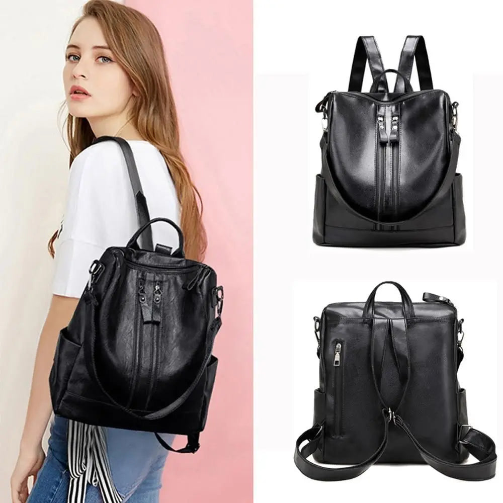 Women Soft Leather Backpack School Black Casual Multifunctional College Bag Large Capacity Shoulder Bags Travel Tote Backpack