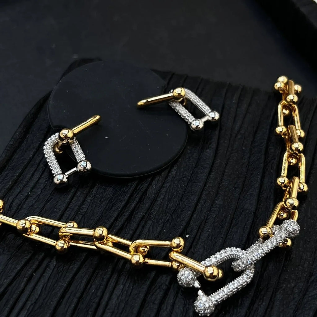 Women's Chain Earrings And Necklace Set, High-End Luxury Fashion Ins Street Gothic Series, Party Wedding Jewelry