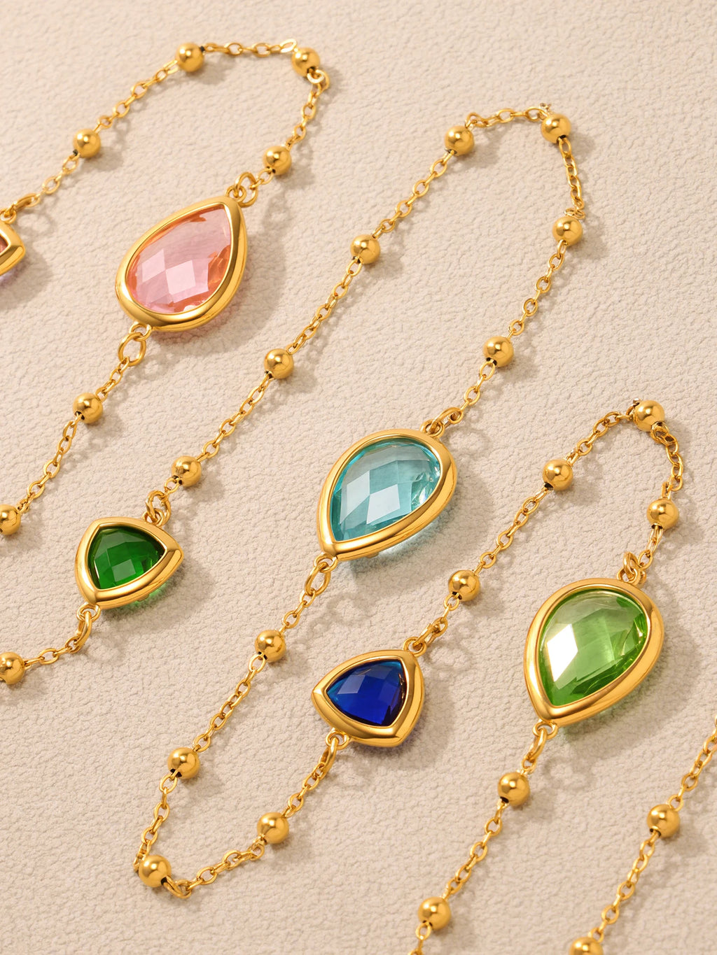 Colorful Waterdrop Stainless Steel Necklace for Women Luxury Czech Glass Gold Plated Cuff Open Bangle Charm Jewelry