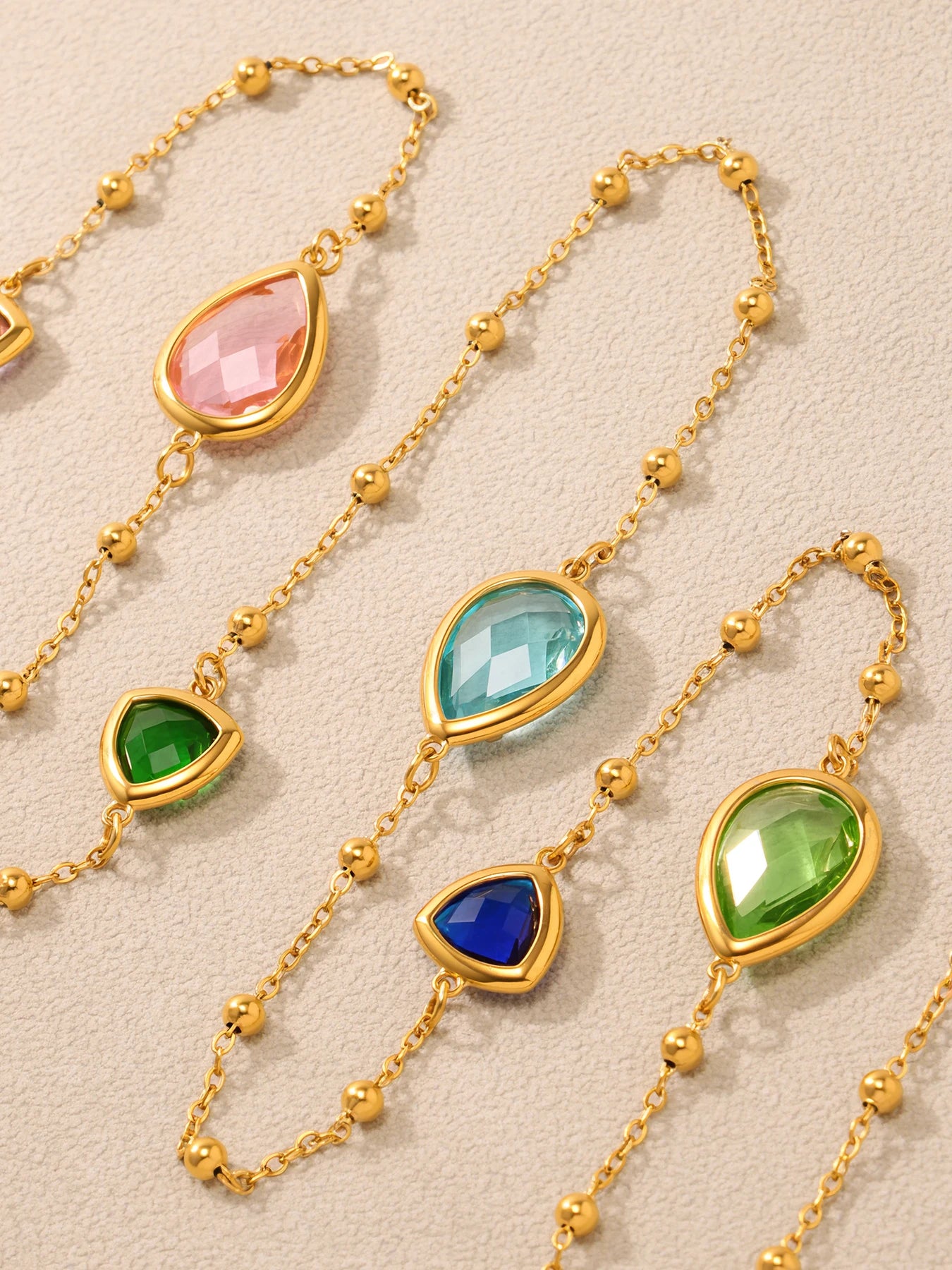 Colorful Waterdrop Stainless Steel Necklace for Women Luxury Czech Glass Gold Plated Cuff Open Bangle Charm Jewelry