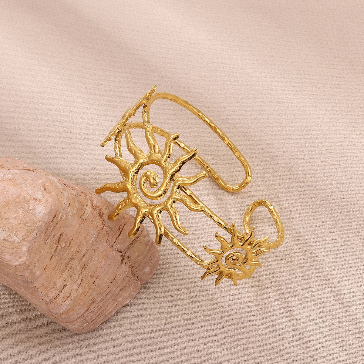 Spiral Hollow Sun Cuff Bracelet For Women Elegant Gold Stainless Steel Waterproof Fashion Bangle Jewelry Party Gift Брасле